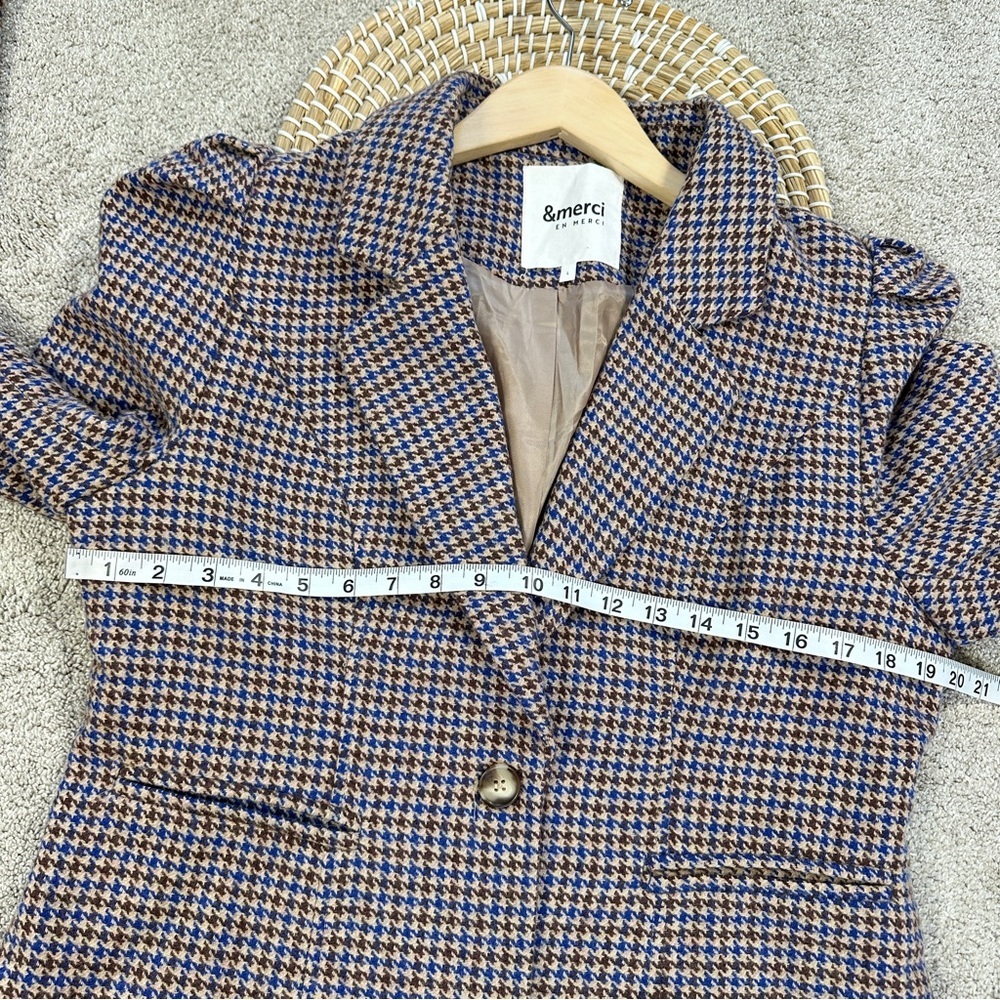 &merci Women’s Sloan Houndstooth Blazer Puff Sleeve Classic in Brown Size L - Picture 15 of 16
